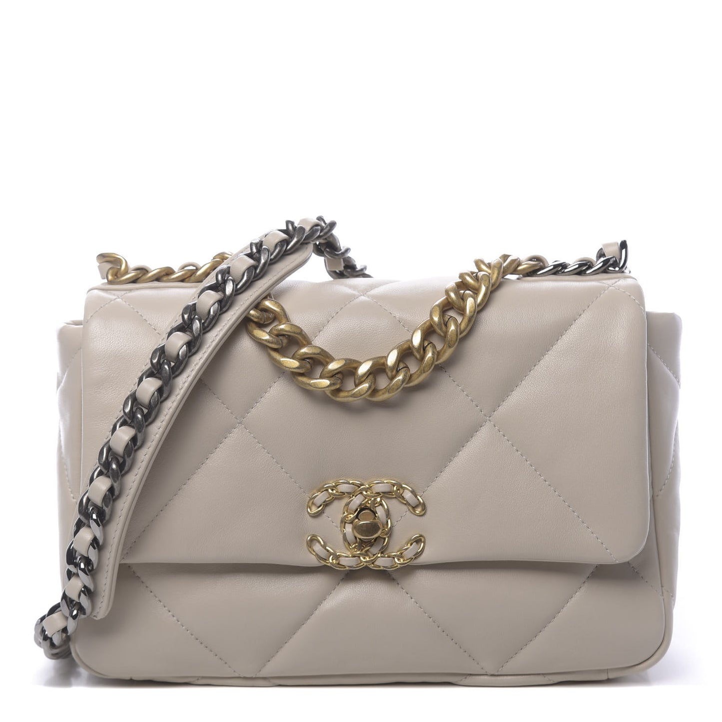 Goatskin Quilted Medium 19 Flap Beige