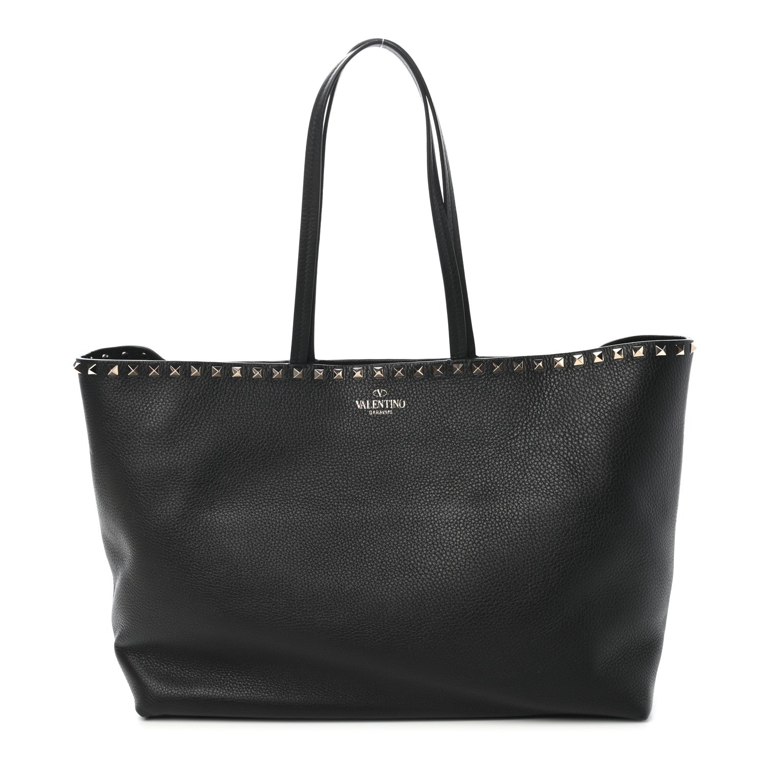 Valentino Garavani Grained Calfskin Rockstud Shoulder Tote Black 1 of 8