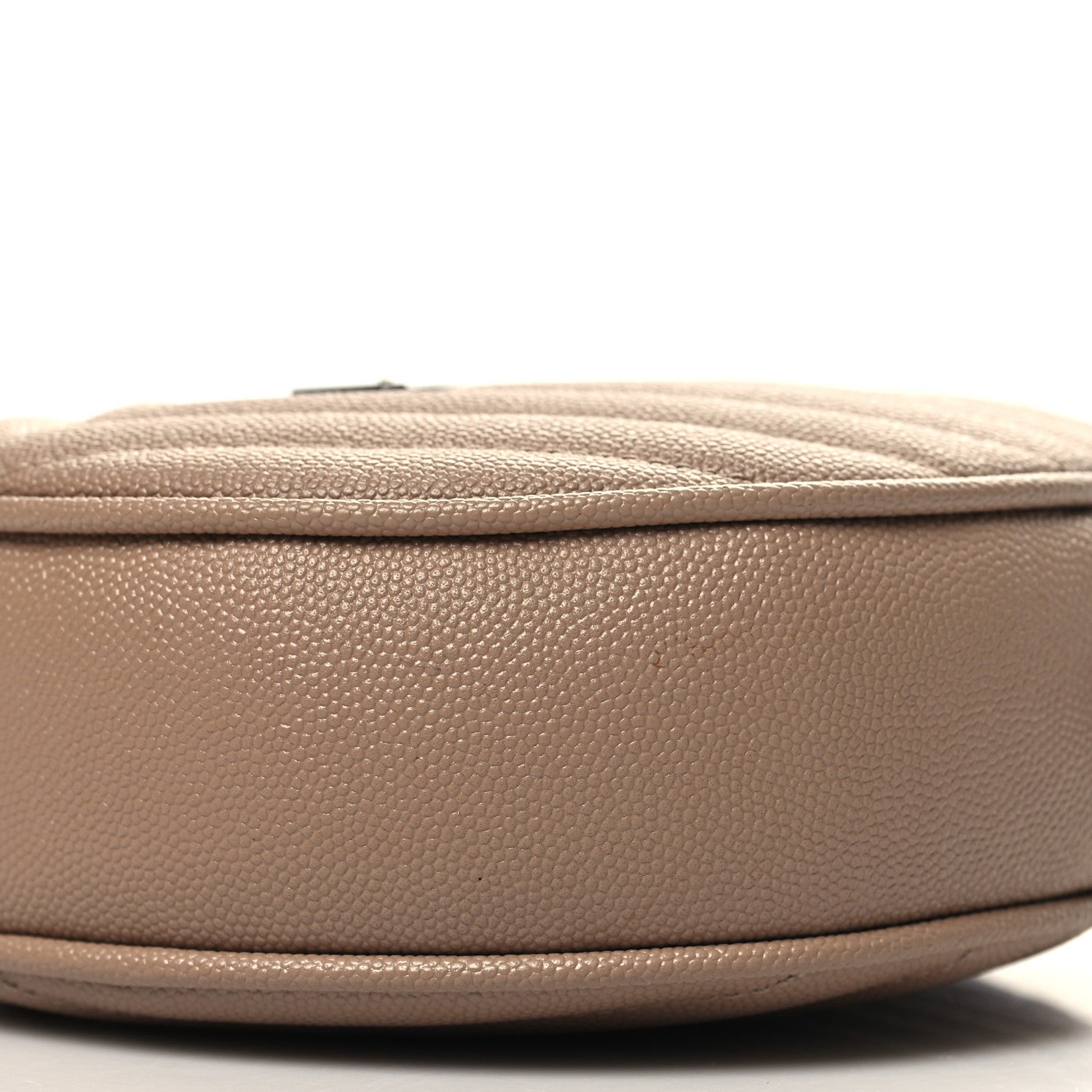 Saint Laurent Grain De Poudre Matelasse Chevron Quilted Round Vinyle Camera Bag Dark Beige 10 of 11