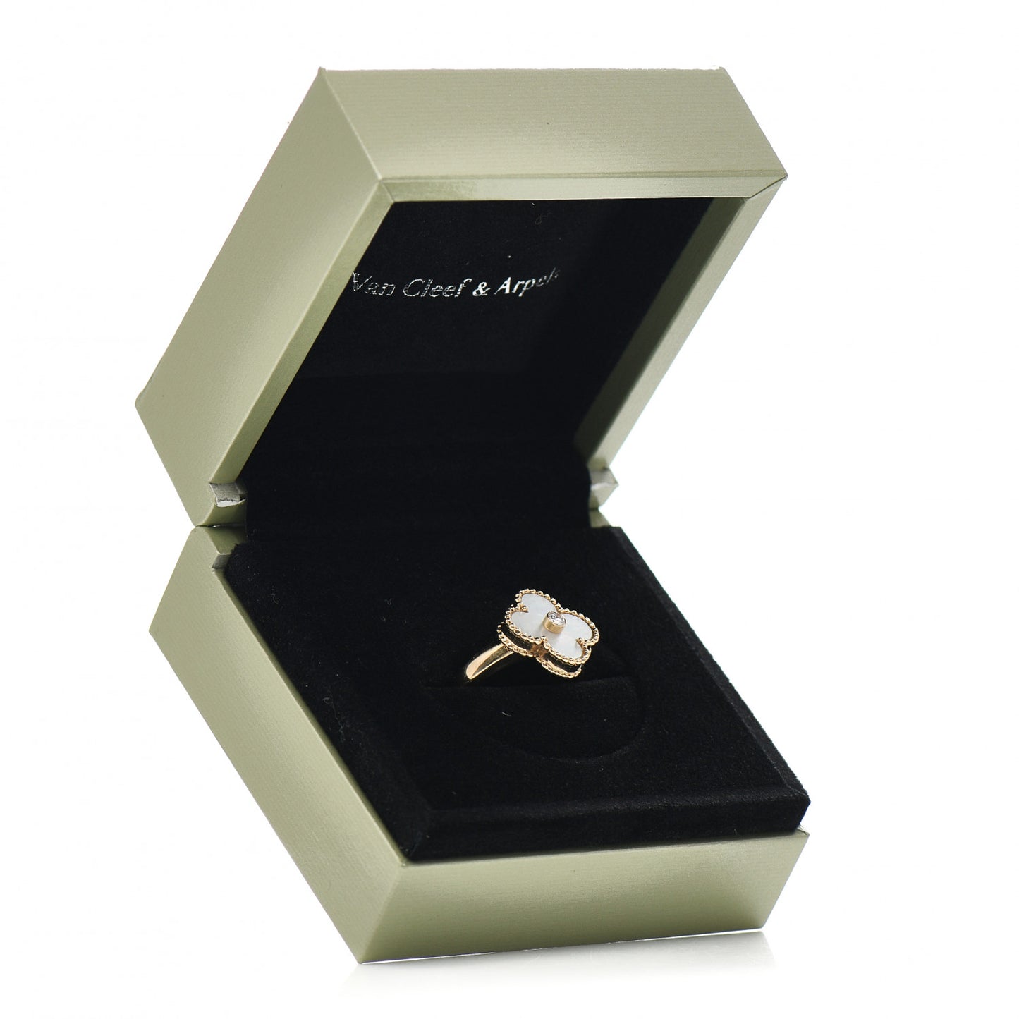 18K Yellow Gold Diamond Mother of Pearl Vintage Alhambra Ring 49 5