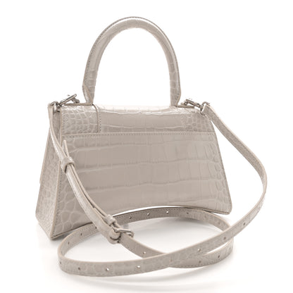 Balenciaga Shiny Calfskin Crocodile Embossed Small Hourglass Top Handle Bag Cold Beige 3 of 14