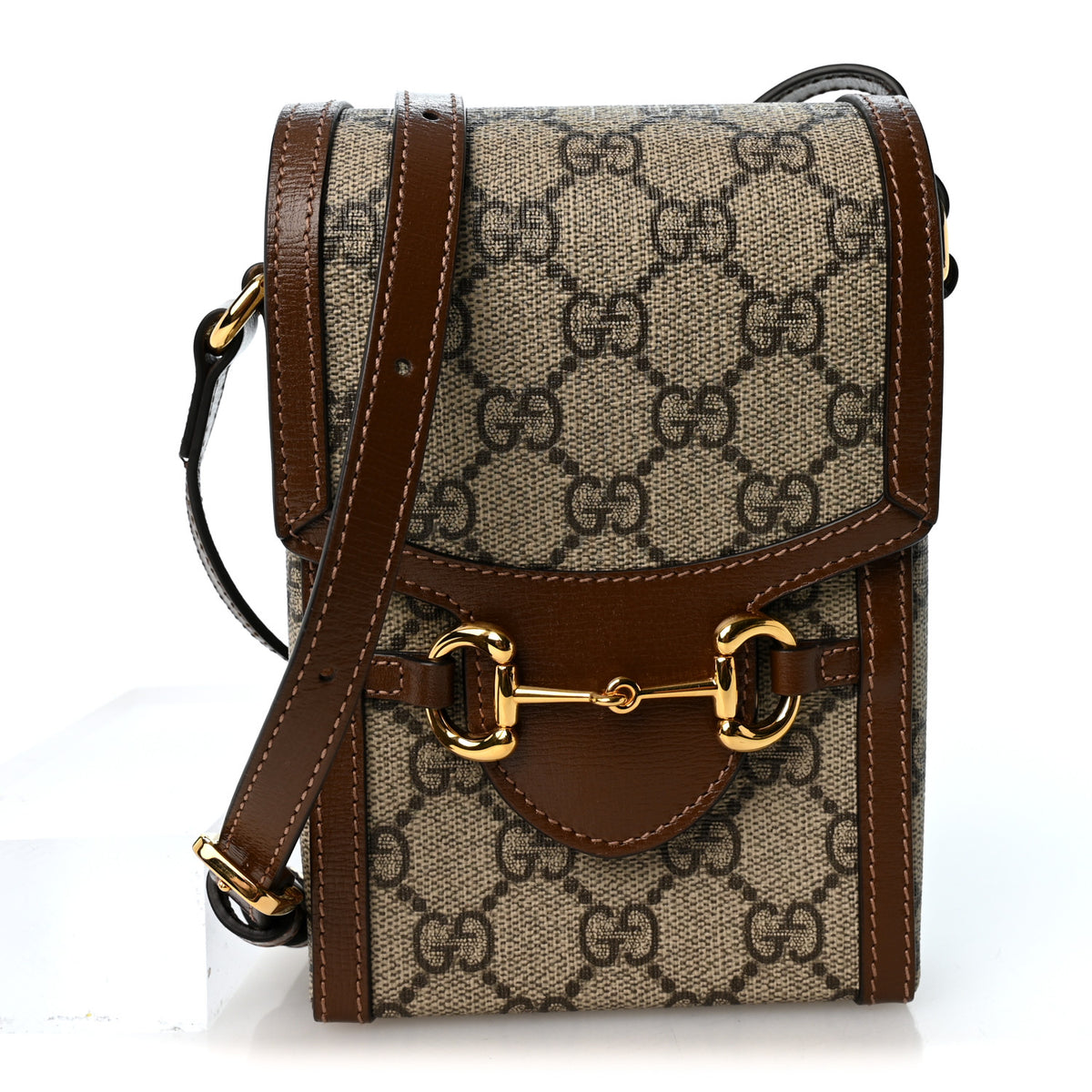 GG Supreme Monogram Mini Horsebit 1955 Crossbody Bag Beige Brown Sugar