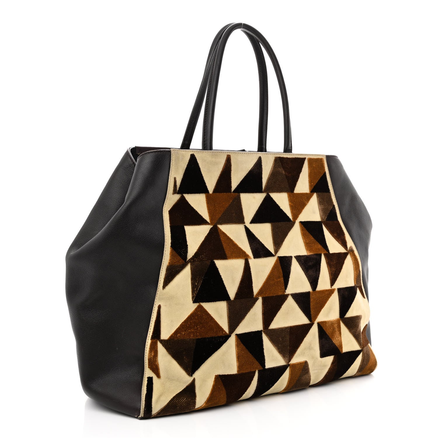 Fendi Velvet Vitello Geometric Print 2Jours Tote Multicolor Ebano Black 3 of 13