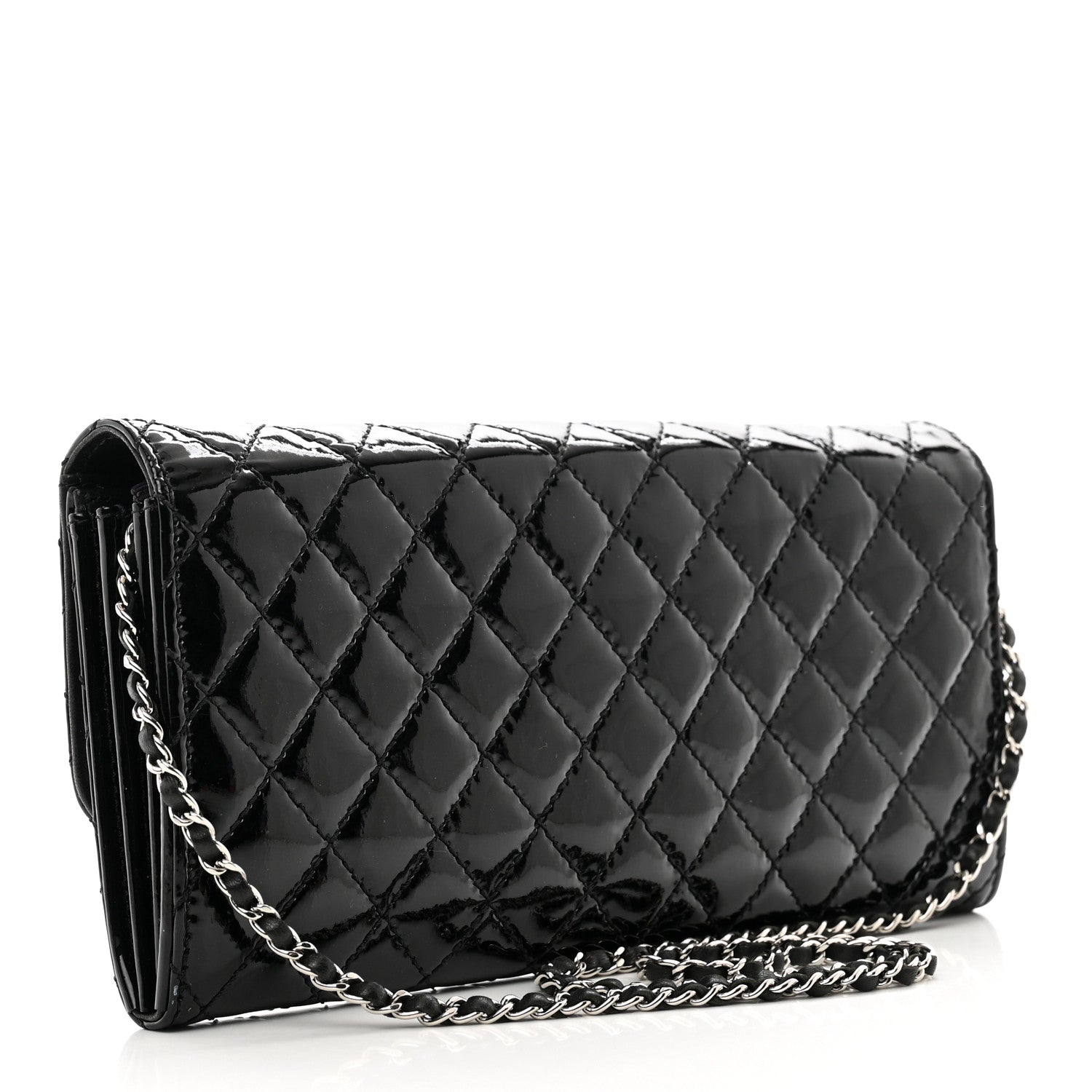 Chanel Patent Calfskin Quilted Flap Clutch With Chain Black 3 of 10
