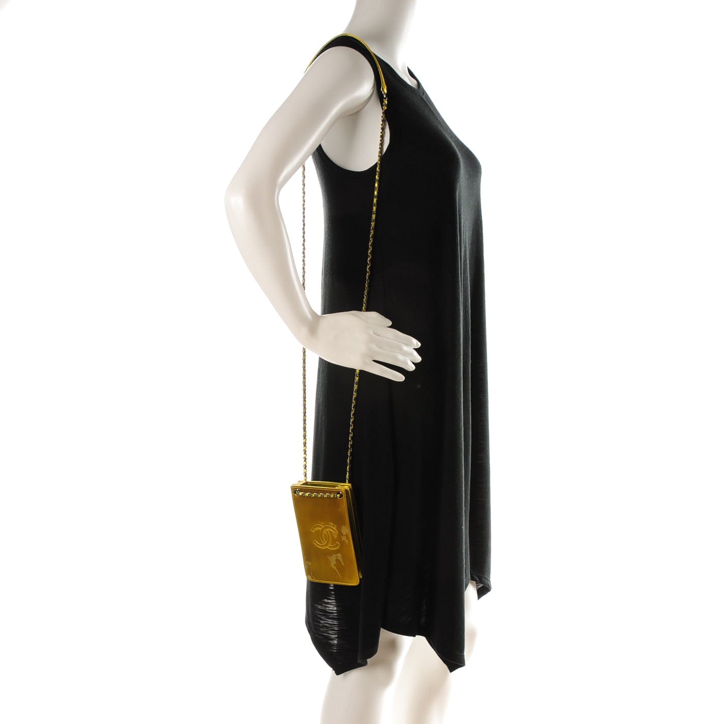 Patent Crossbody CC Phone Holder Gold