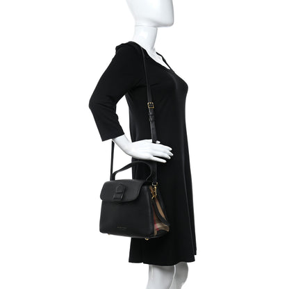 Burberry Grainy Calfskin House Check Medium Banner Tote Black 2 of 14