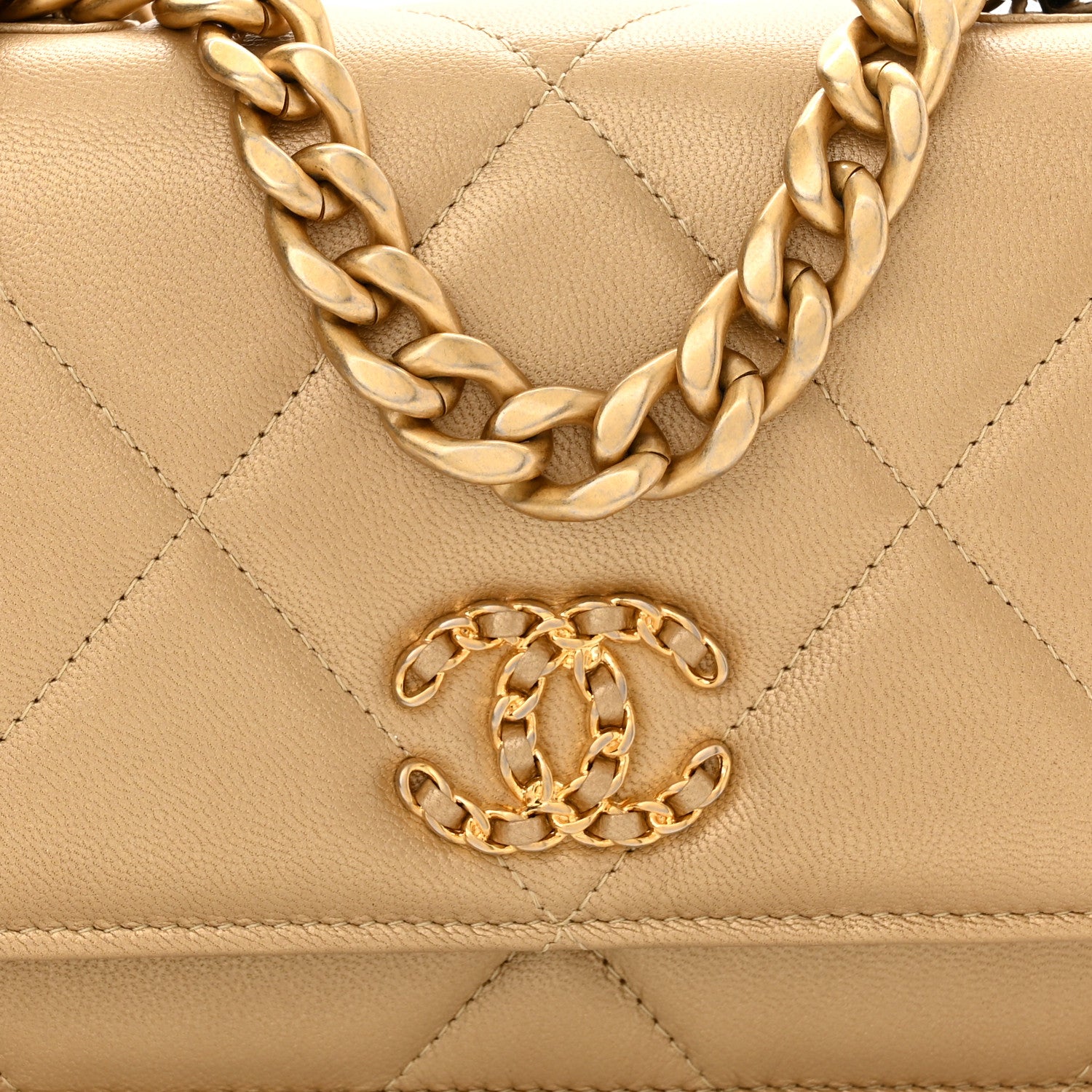 Chanel Metallic Goatskin Quilted Chanel 19 Wallet On Chain WOC Gold 9 of 13