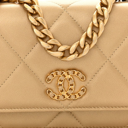 Chanel Metallic Goatskin Quilted Chanel 19 Wallet On Chain WOC Gold 9 of 13