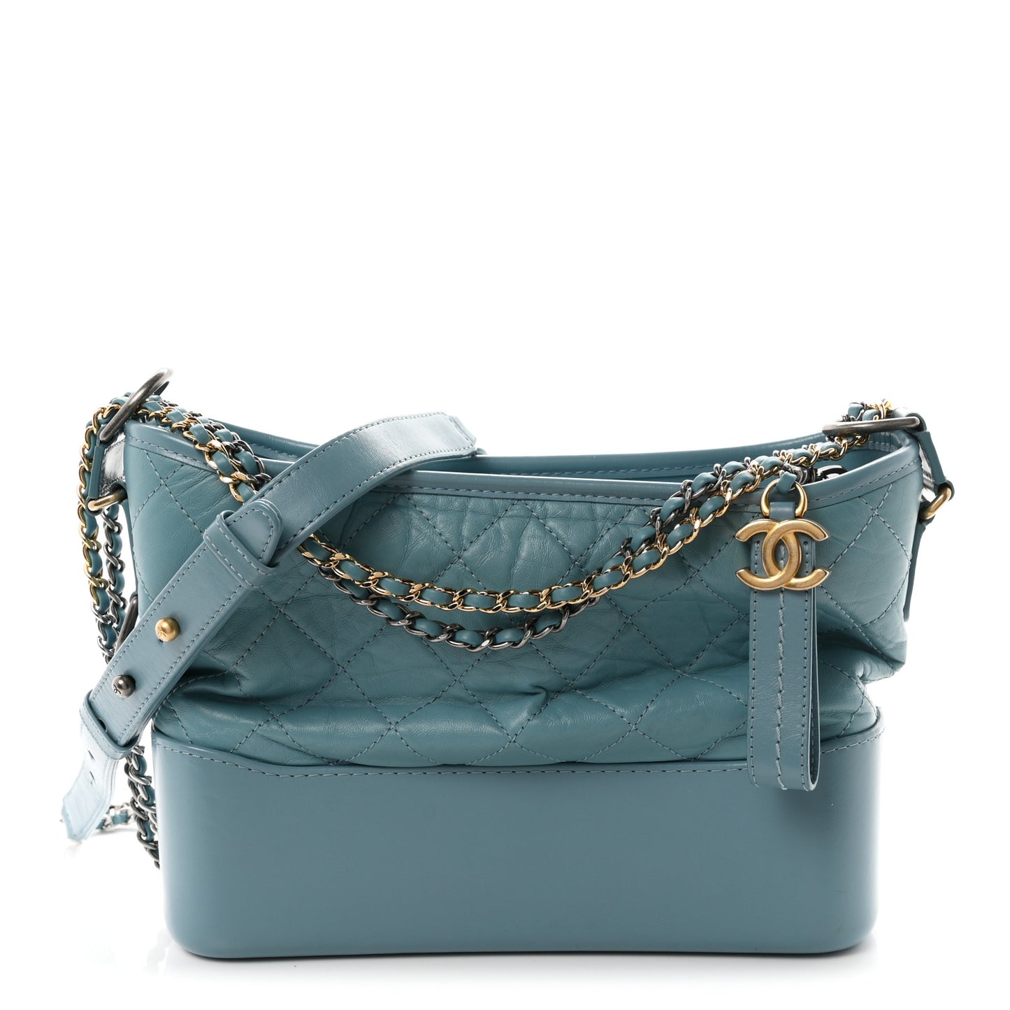 Aged Calfskin Quilted Medium Gabrielle Hobo Light Blue