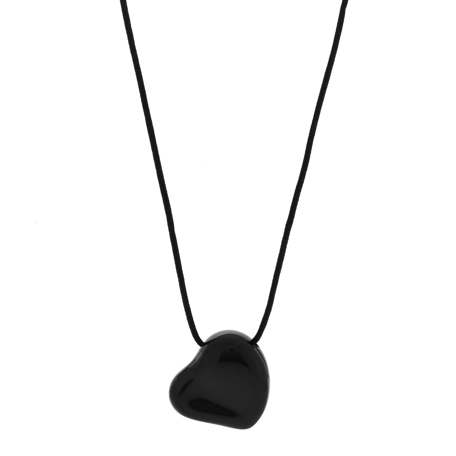 Tiffany Ruthenium 26mm Elsa Peretti Full Heart Pendant Cord Necklace Black 1 of 5