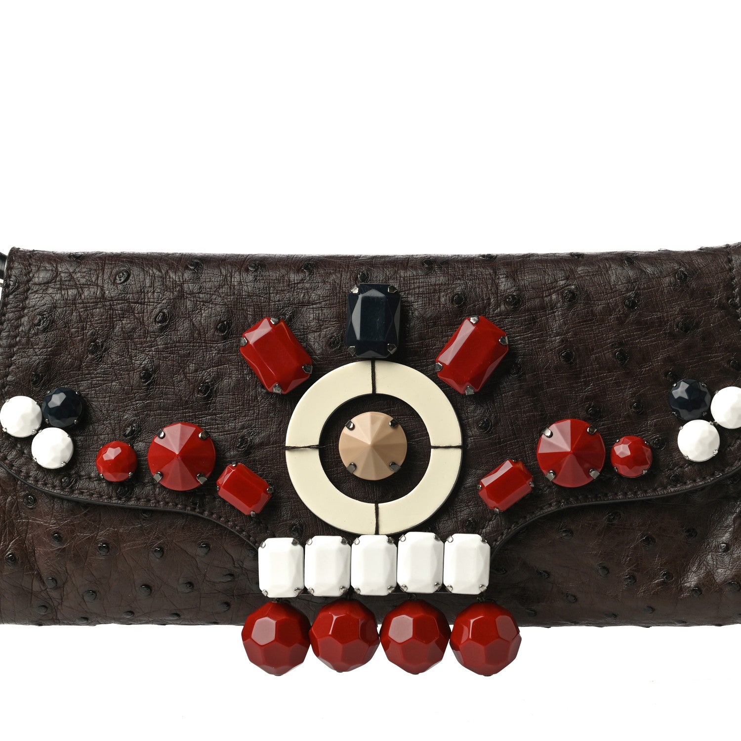 Prada Ostrich Beaded Bag Brown 8 of 23
