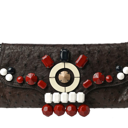 Prada Ostrich Beaded Bag Brown 8 of 23