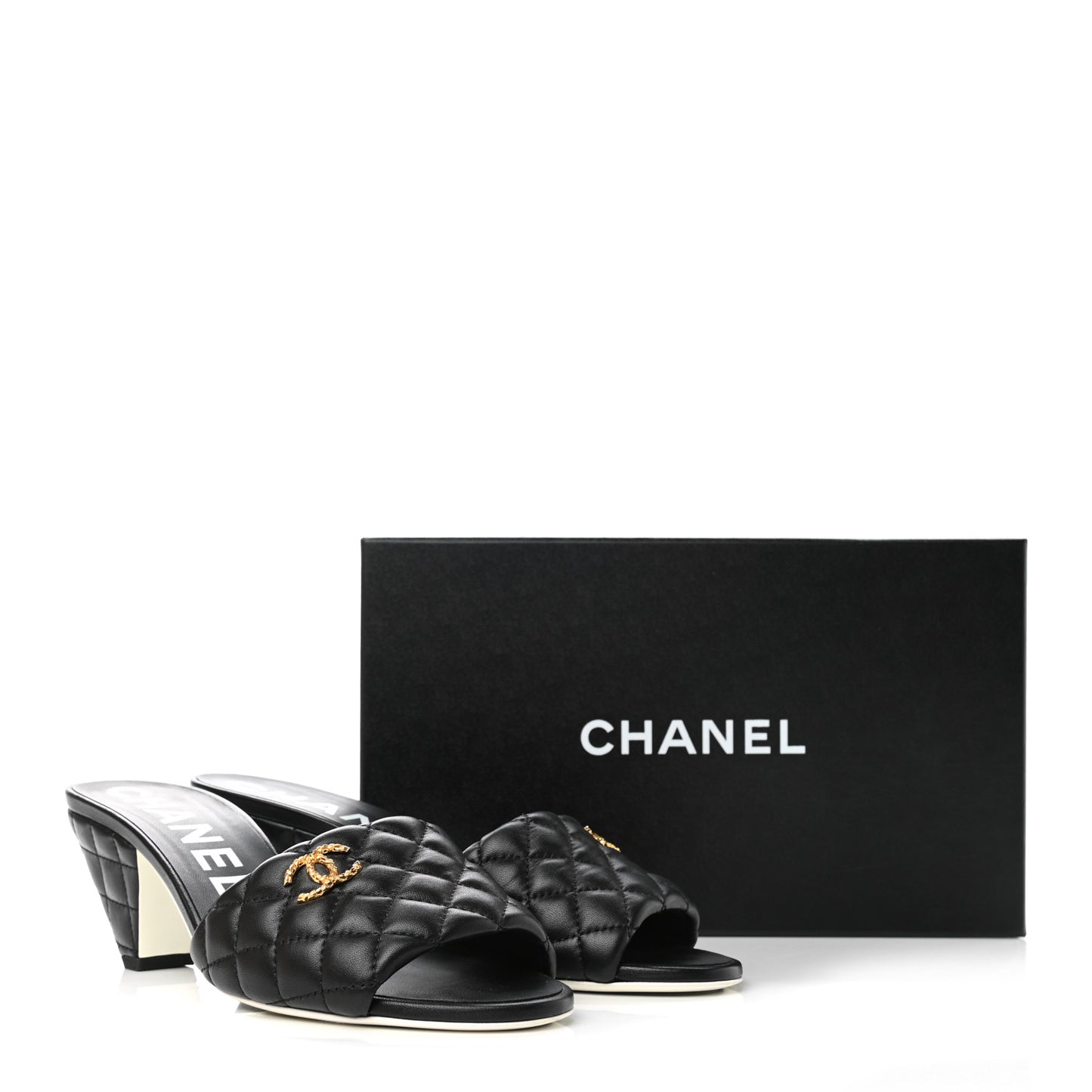Lambskin Quilted Textured CC Mules 41 Black