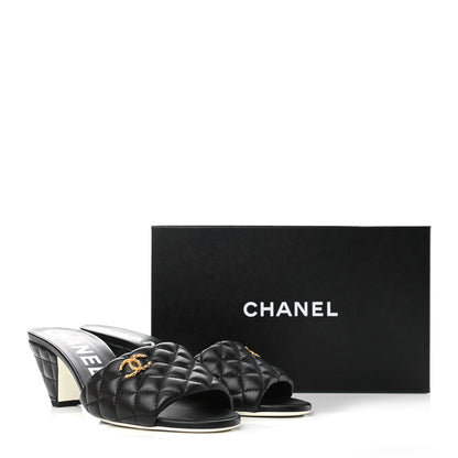 Chanel Lambskin Quilted Textured CC Mules 41 Black 9 of 9