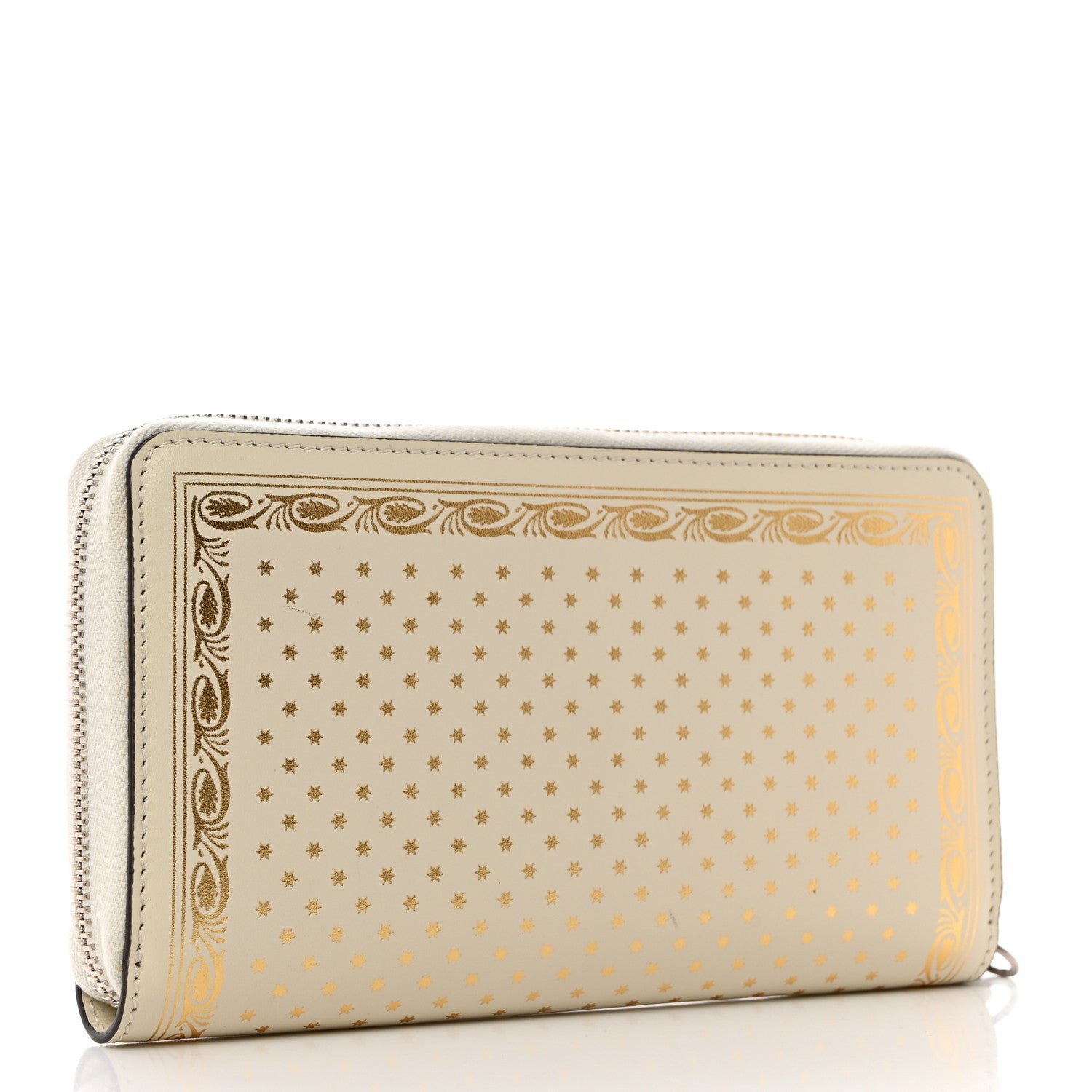 Gucci X SEGA Calfskin GUCCY Stars Zip Around Wallet Mystic White Gold 3 of 10