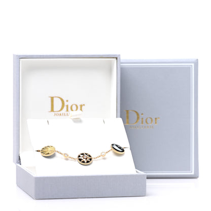 Christian Dior 18K Yellow Gold Diamond Mother of Pearl Black Onyx Rose Des Vents and Rose Celeste 5 Charm Bracelet 4 of 4