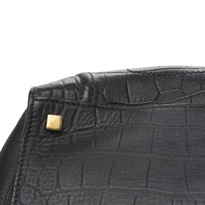 Celine Crocodile Embossed Calfskin Medium Phantom Luggage Black 9 of 14