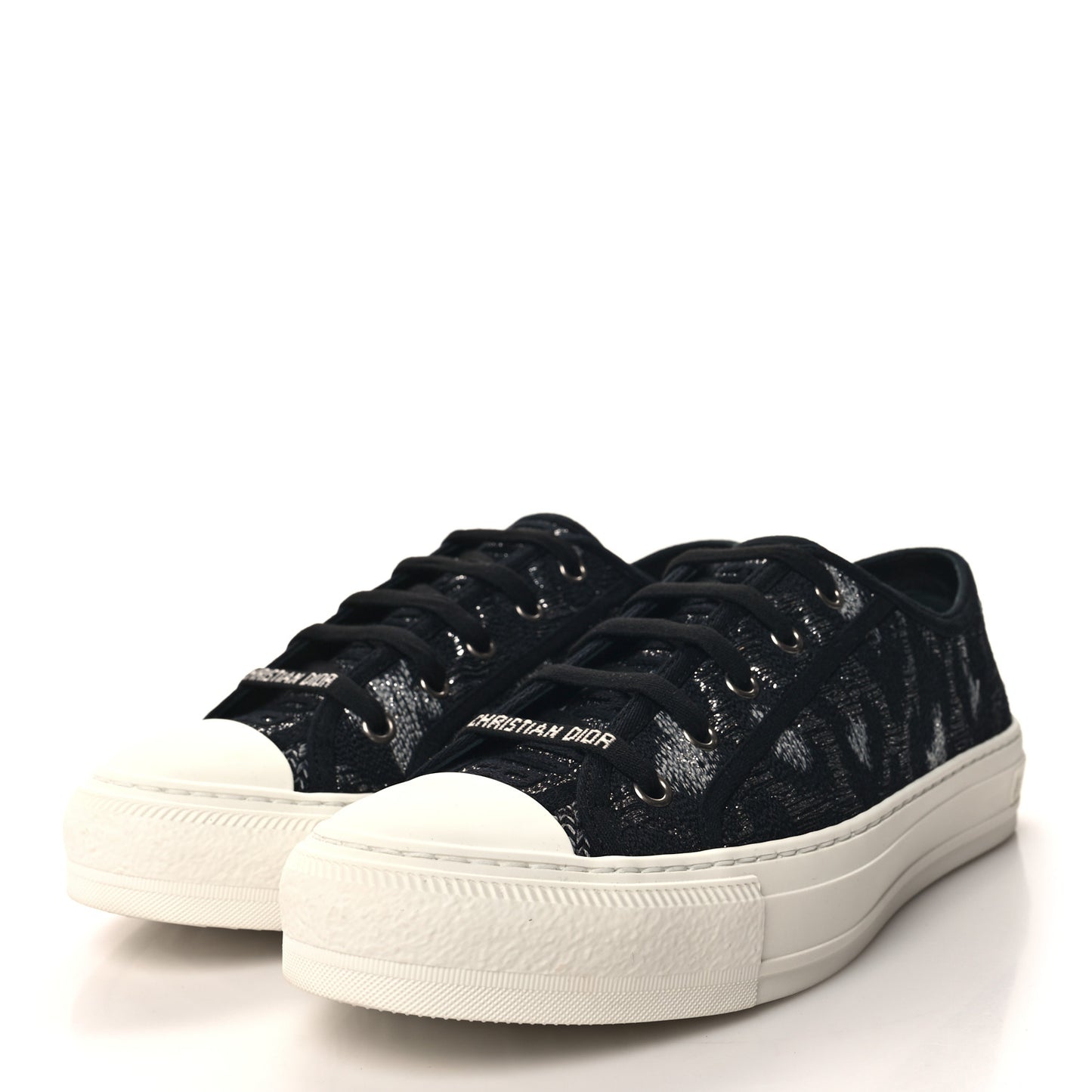 Lurex Embroidered Mizza Walk'N'Dior Low Top Sneakers 39.5 Metallic Grey Black