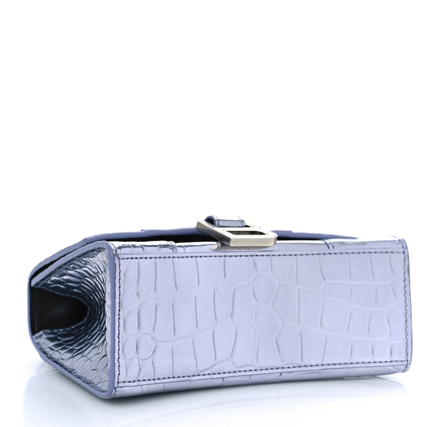 Metallic Calfskin Crocodile Embossed Hourglass Top Handle Bag XS Lilac