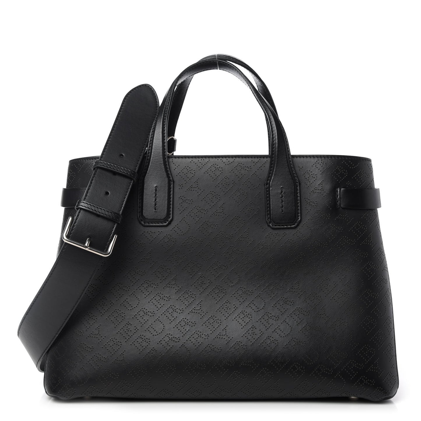 Calfskin Perforated Medium Banner Tote Black