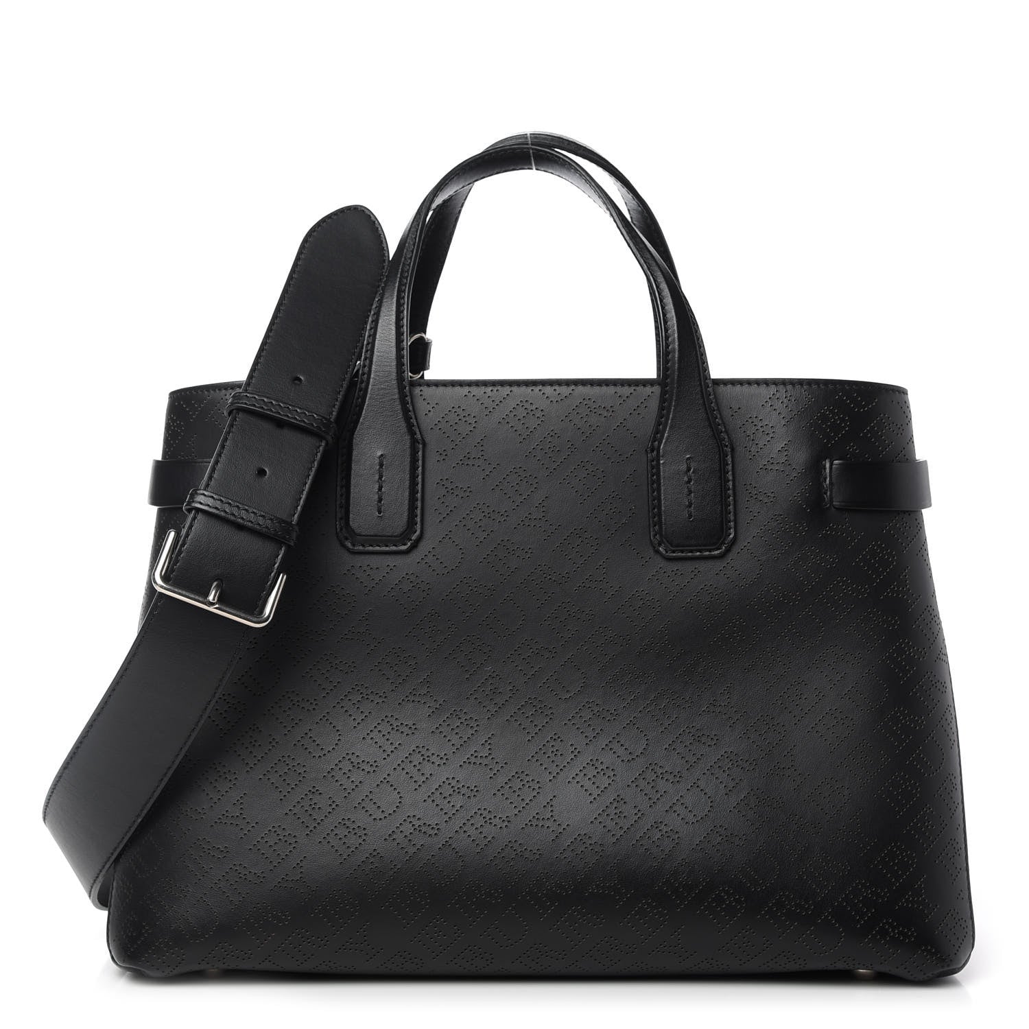 Burberry Calfskin Perforated Medium Banner Tote Black 1 of 13