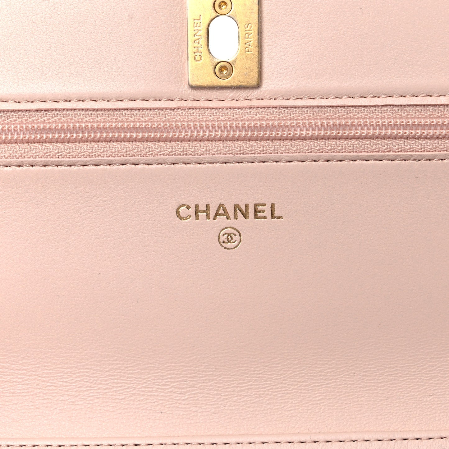 Lambskin Quilted CC Pearl Crush Wallet on Chain WOC Light Beige