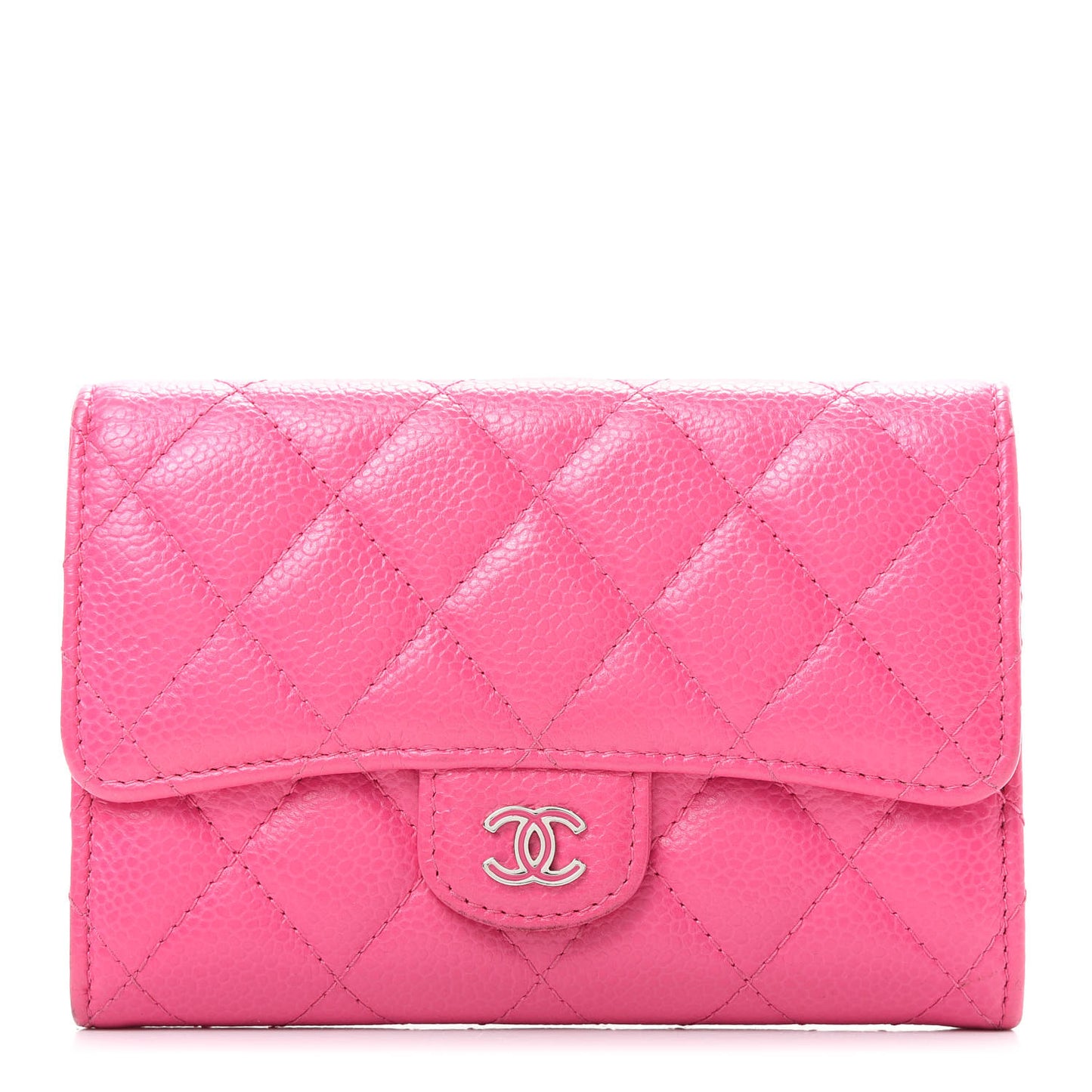 Caviar Quilted Small Flap Wallet Pink