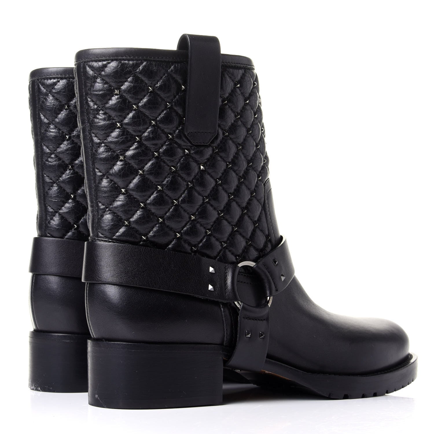Valentino Garavani Calfskin Crackled Lambskin Rockstud Spike 20mm Biker Boots 38.5 Black 4 of 11