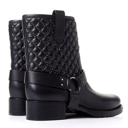 Valentino Garavani Calfskin Crackled Lambskin Rockstud Spike 20mm Biker Boots 38.5 Black 4 of 11