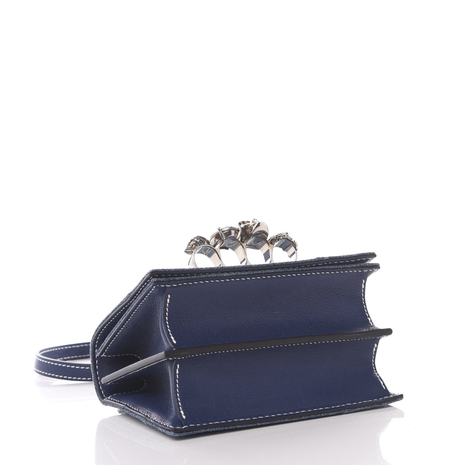 Alexander McQueen Denim Small Jeweled Knuckle Satchel Indigo Pacific 3 of 9