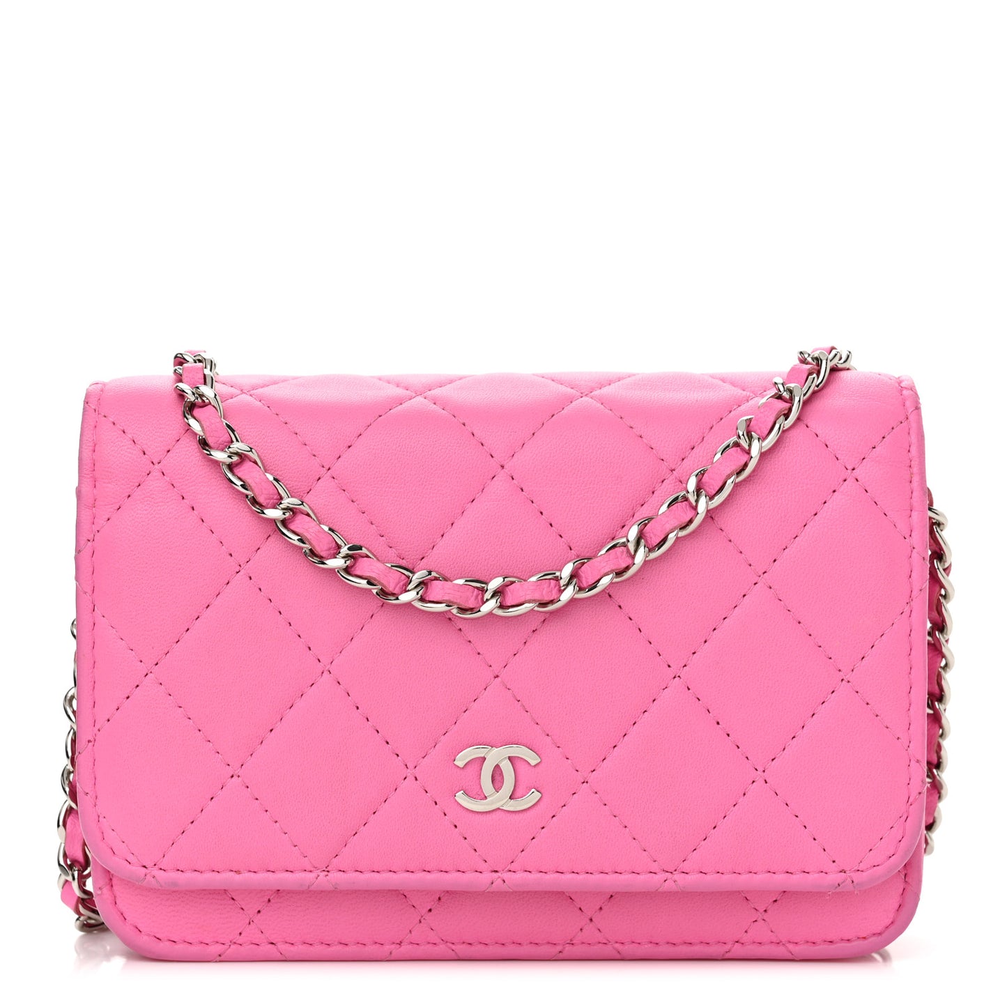 Lambskin Quilted Mini Wallet On Chain WOC Pink