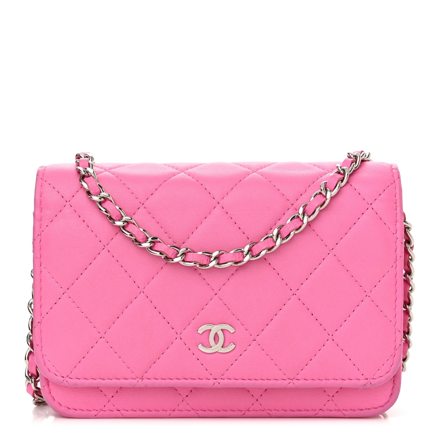 Chanel Lambskin Quilted Mini Wallet On Chain WOC Pink 1 of 12