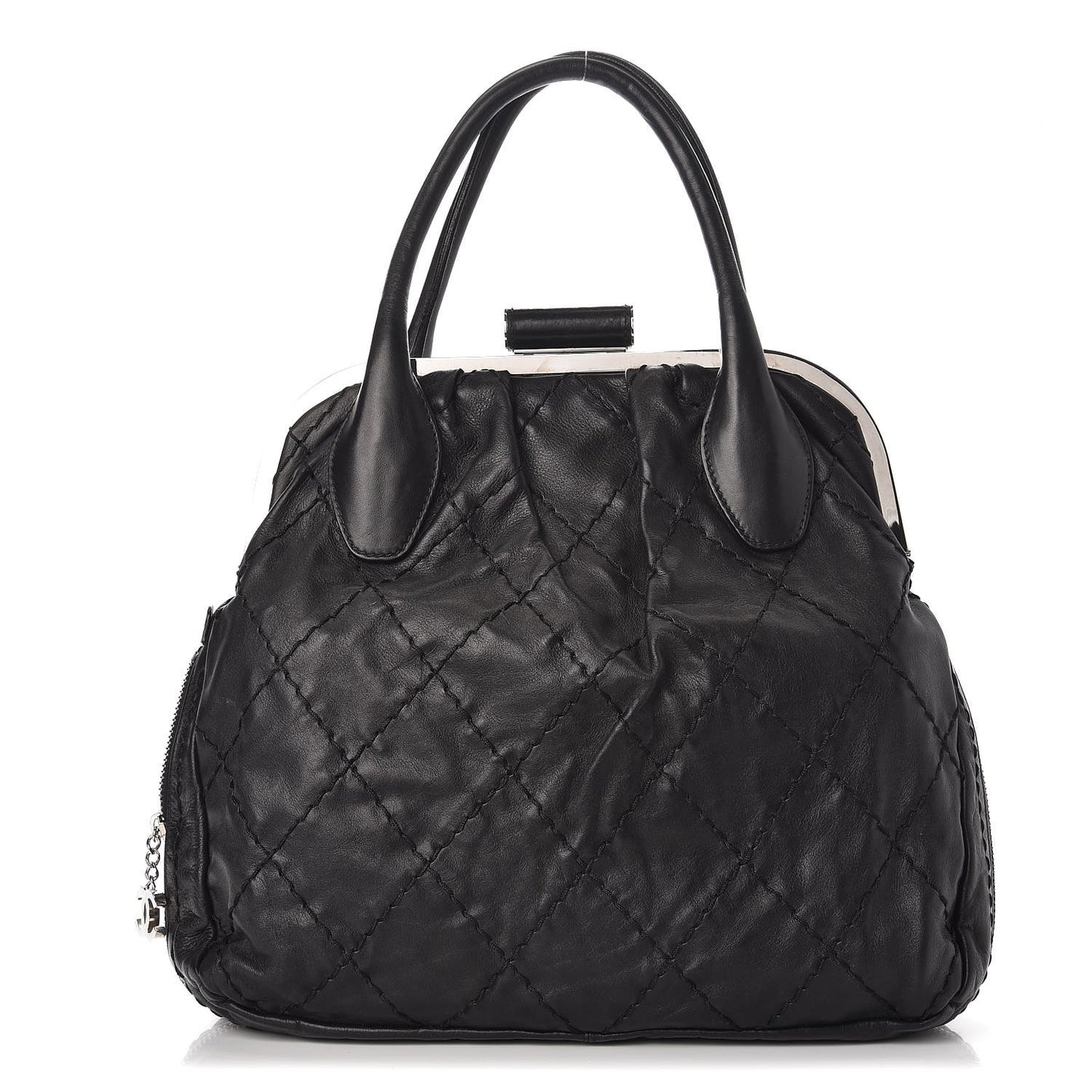 Calfskin Stitched Expandable Frame Bag Black