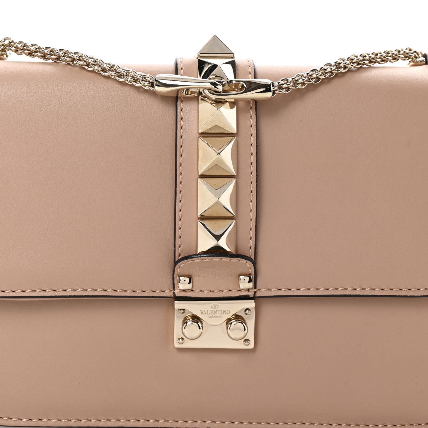 Valentino Garavani Vitello Medium Glam Lock Rockstud Flap Poudre 7 of 10
