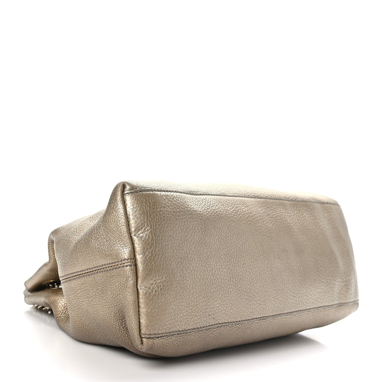 Metallic Pebbled Calfskin Medium Soho Chain Shoulder Bag Golden Beige