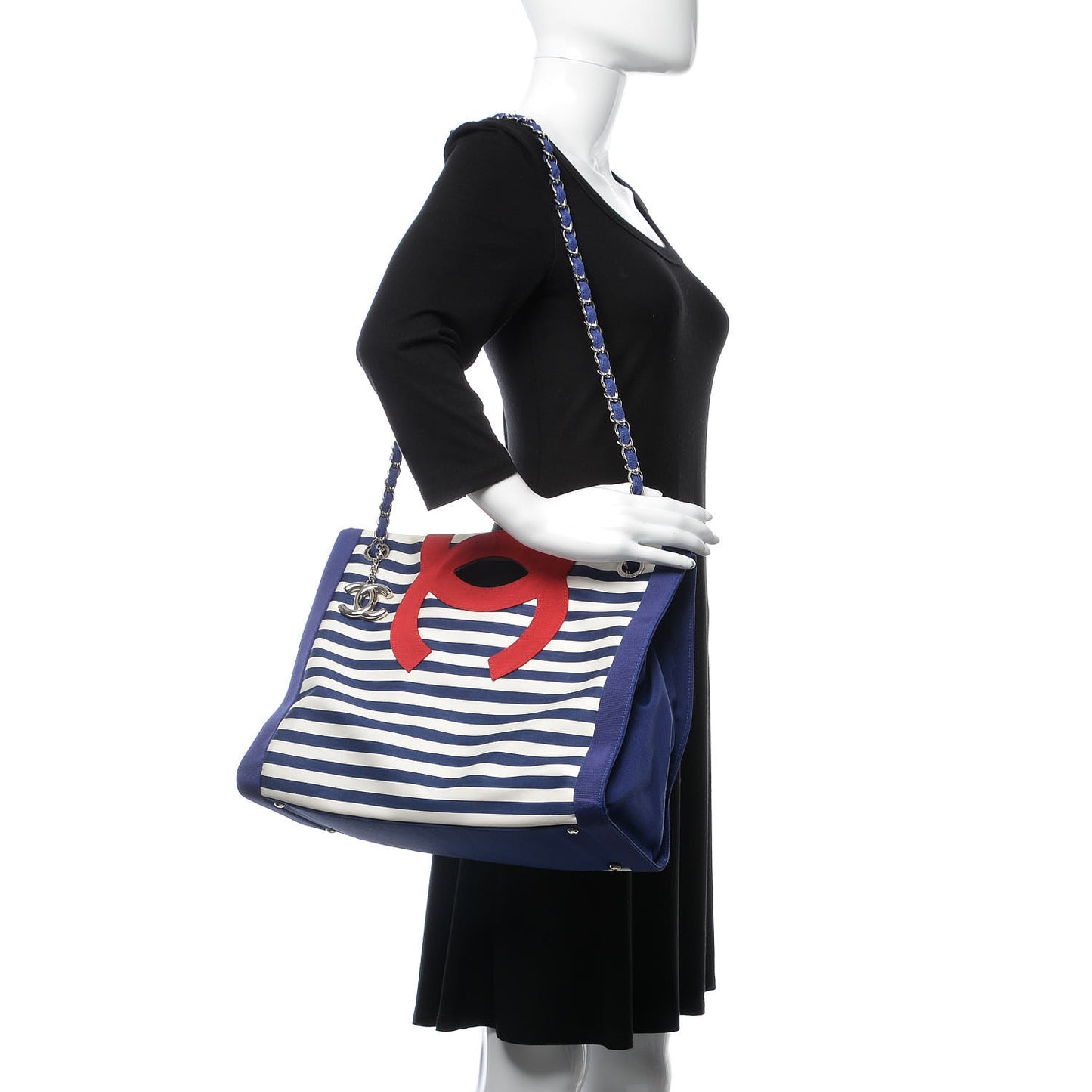 Striped Canvas CC Shopping Tote Blue Red White