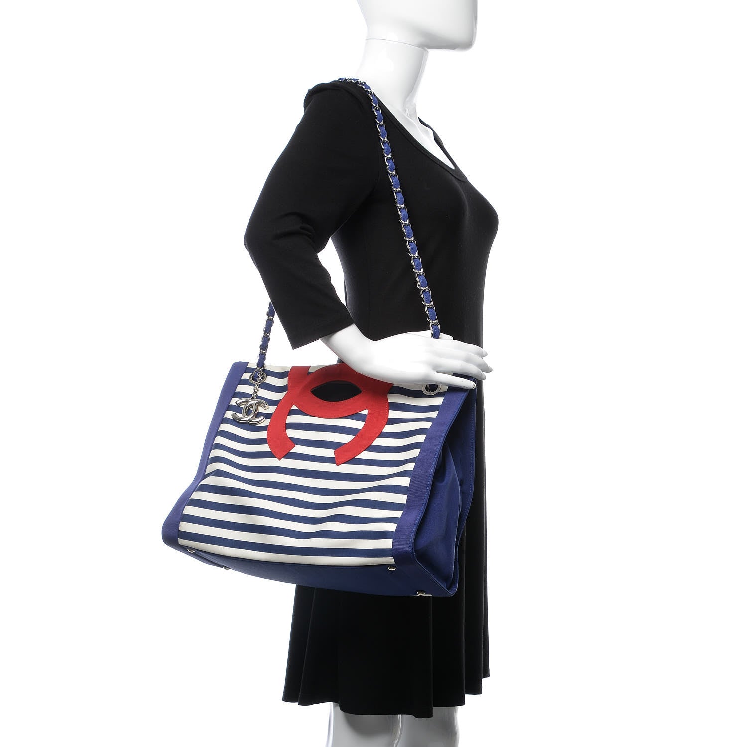 Chanel Striped Canvas CC Shopping Tote Blue Red White 2 of 13