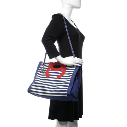 Chanel Striped Canvas CC Shopping Tote Blue Red White 2 of 13