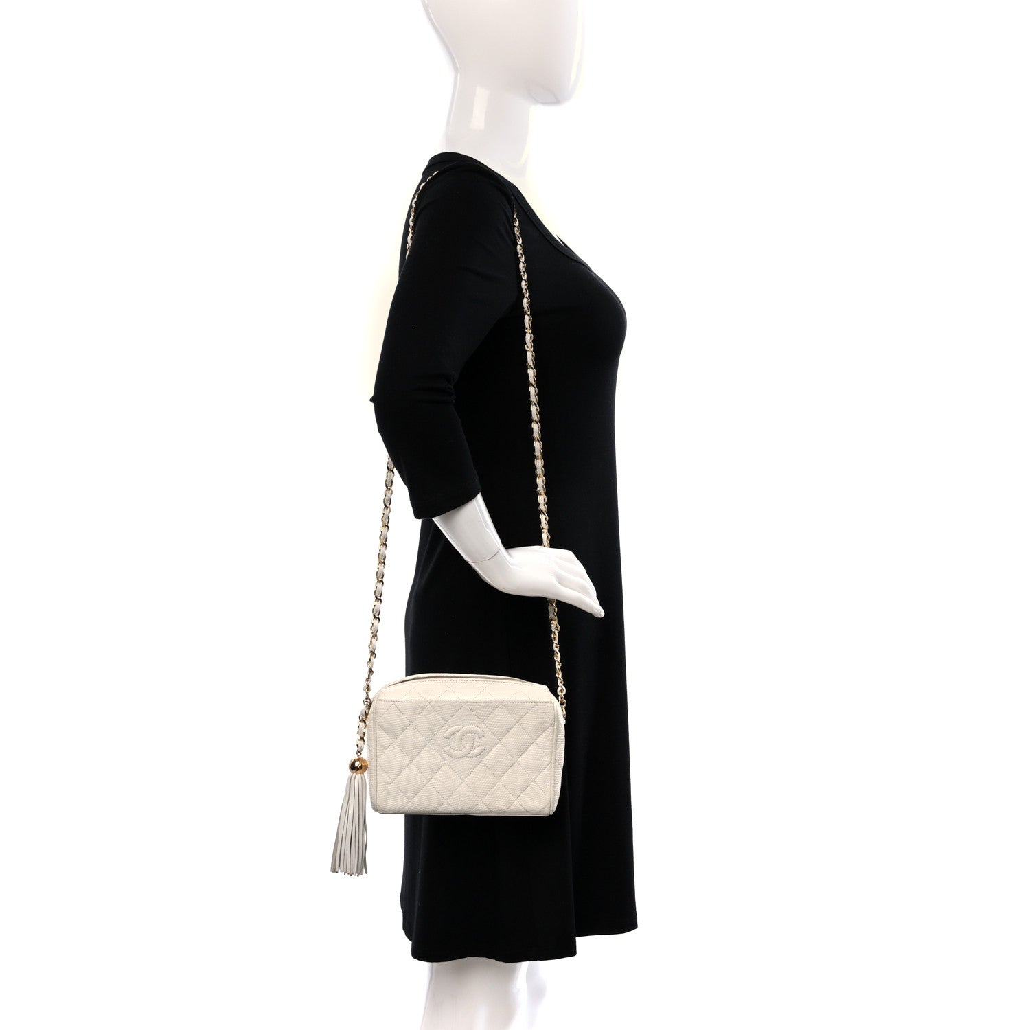 Chanel Lizard Diamond Quilted Tassel Camera Case White 2 of 21