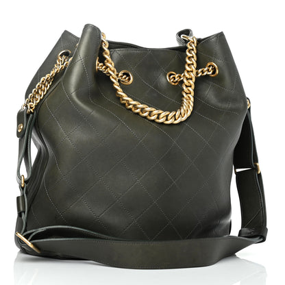 Chanel Calfskin Quilted Small On My Shoulder Drawstring Bag Dark Green 2 of 4