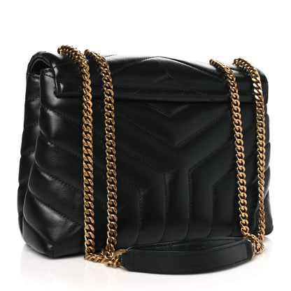 Saint Laurent Calfskin Y Quilted Monogram Small Loulou Chain Satchel Black 3 of 8