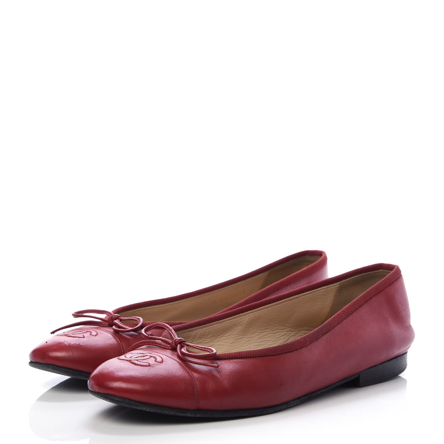 Lambskin Cap Toe Ballerina Flats 37 Red