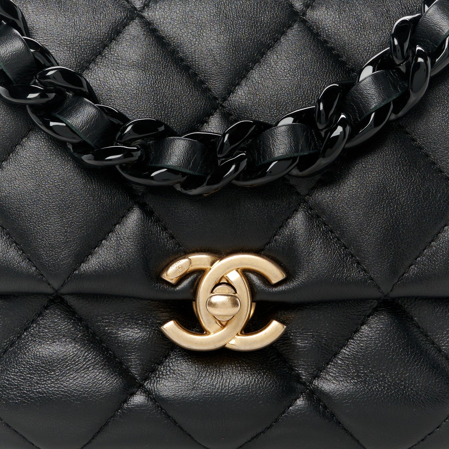 Chanel Lambskin Quilted Mini Lacquered Chain Flap Black 8 of 10