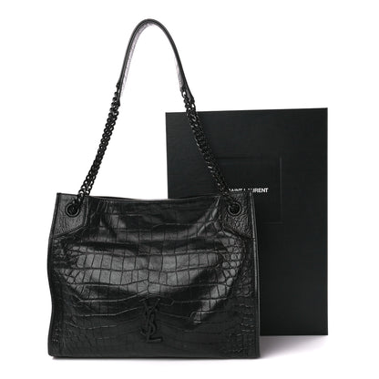 Saint Laurent Calfskin Crocodile Embossed Monogram Medium Niki Shopping Bag Black 12 of 12
