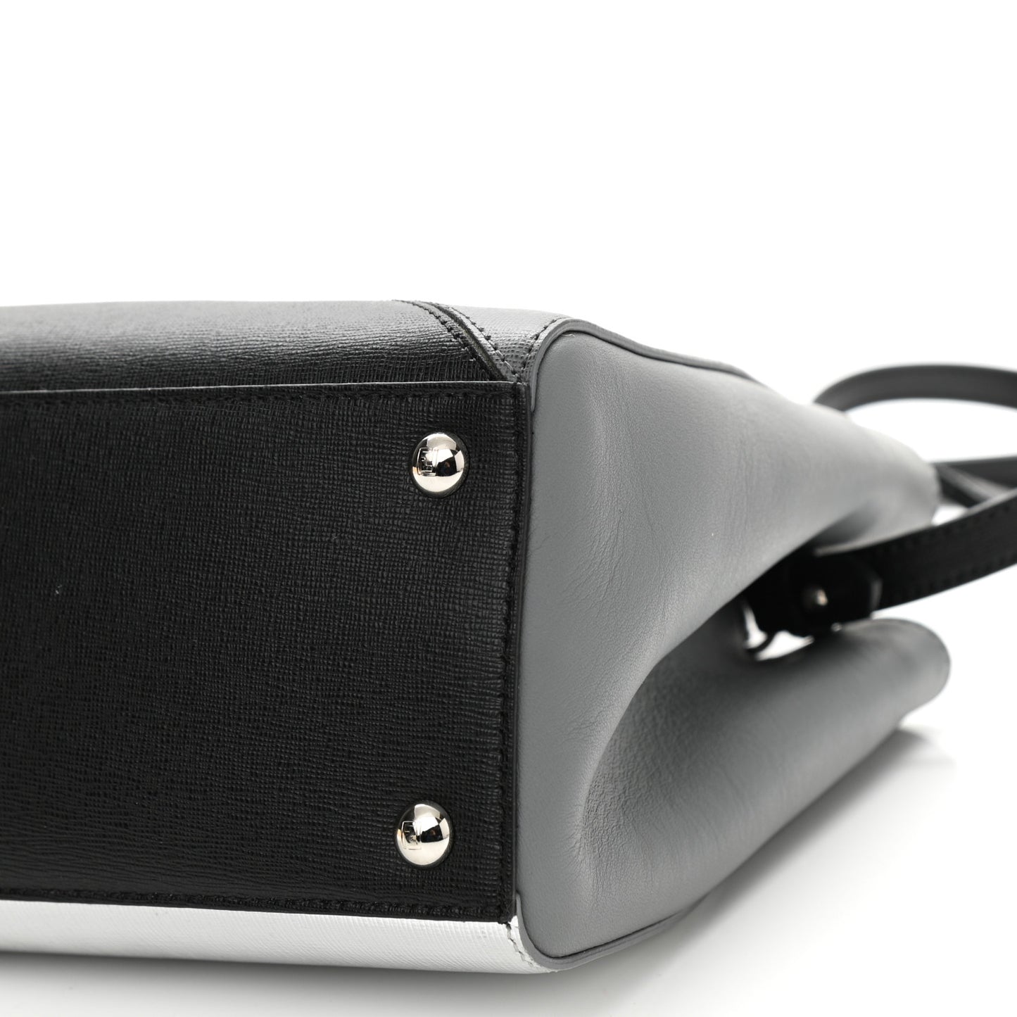 Vitello Elite Calfskin Colorblock Petite 2Jours Tote Black Multicolor White Argento
