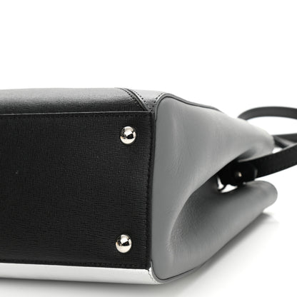 Fendi Vitello Elite Calfskin Colorblock Petite 2Jours Tote Black Multicolor White Argento 9 of 9
