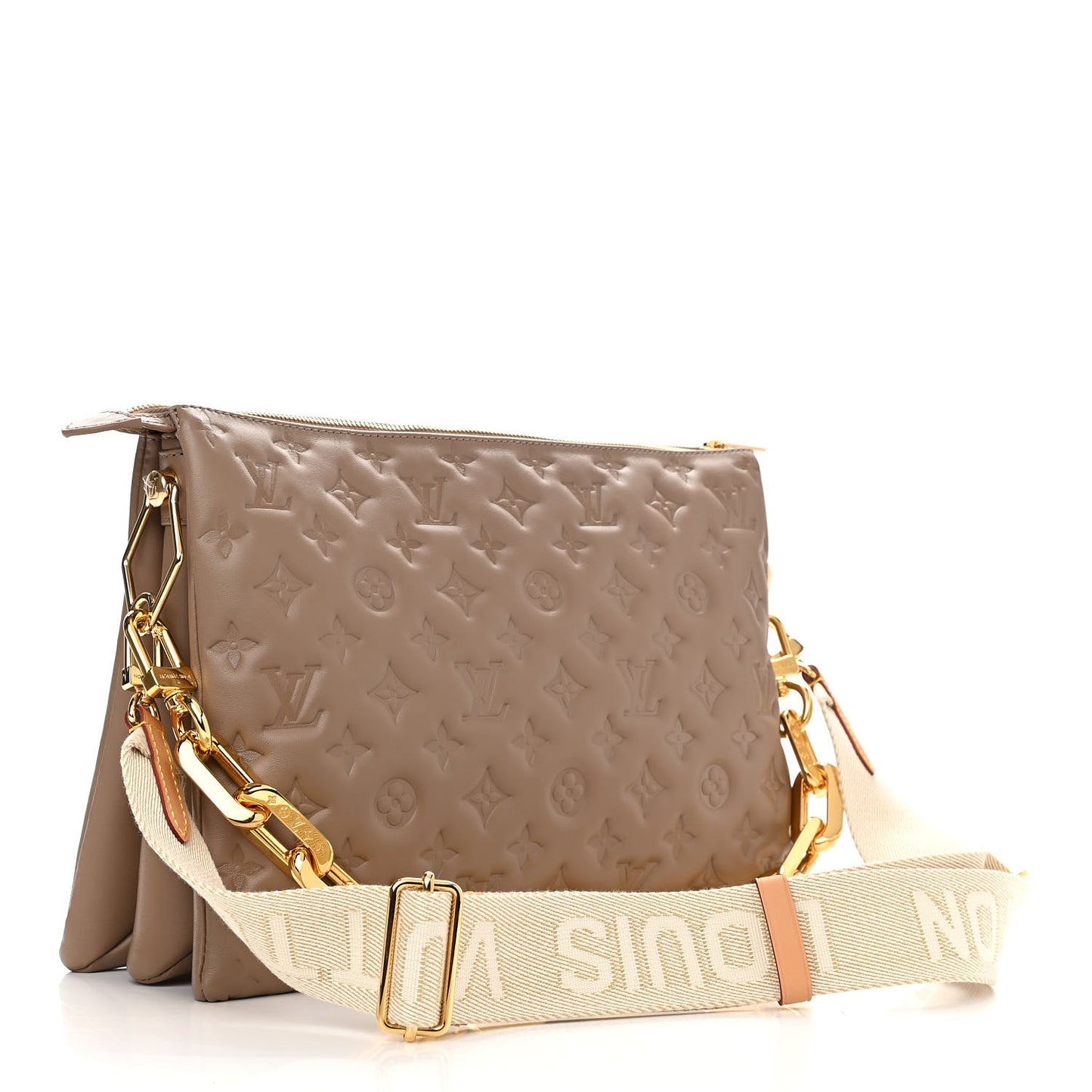 Lambskin Embossed Monogram Coussin MM Taupe