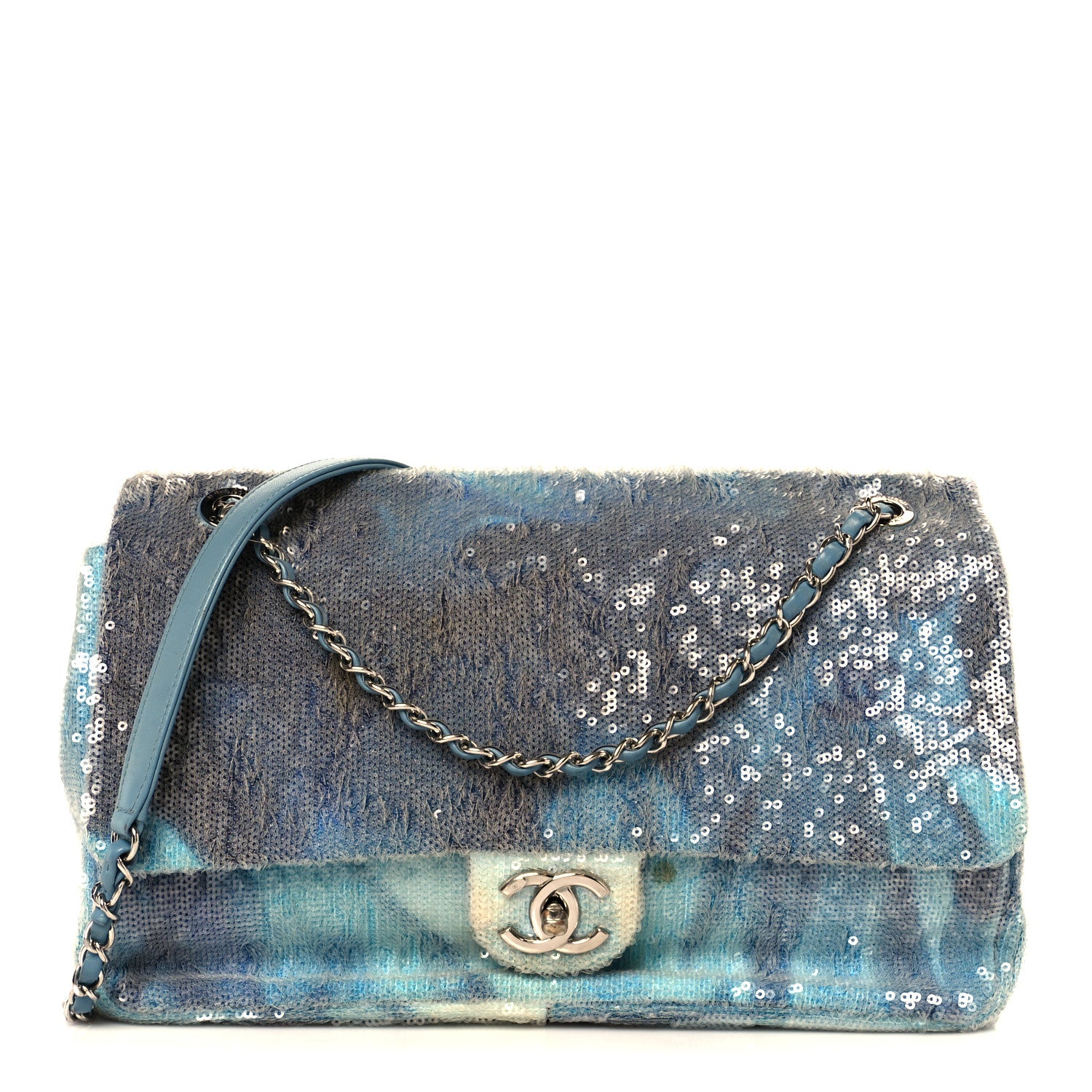 Chanel Sequin Large Waterfall Flap Light Blue 1 of 11