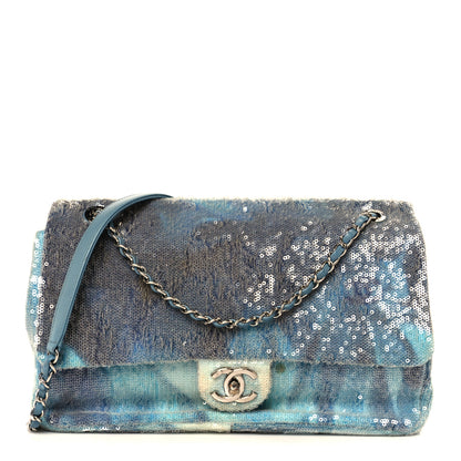 Chanel Sequin Large Waterfall Flap Light Blue 1 of 11