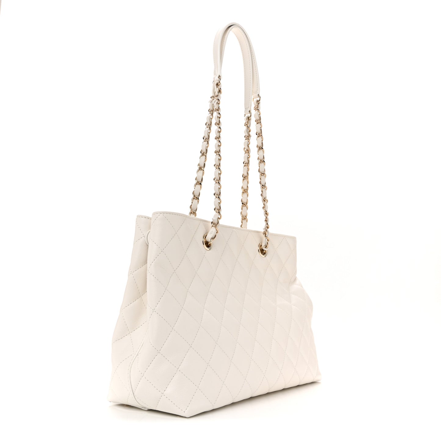 Caviar Quilted Small Shopping Tote White